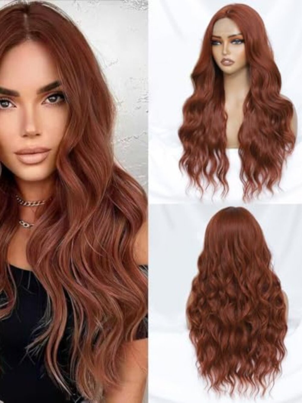 Auburn Wig for Women Long Wavy Auburn Wig Middle Part 26 Inch Wig